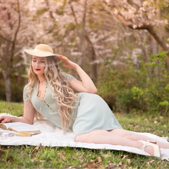 1950s 1960s St John for Saks 5th Avenue Blue Knit Dress - Picture 2 of 9